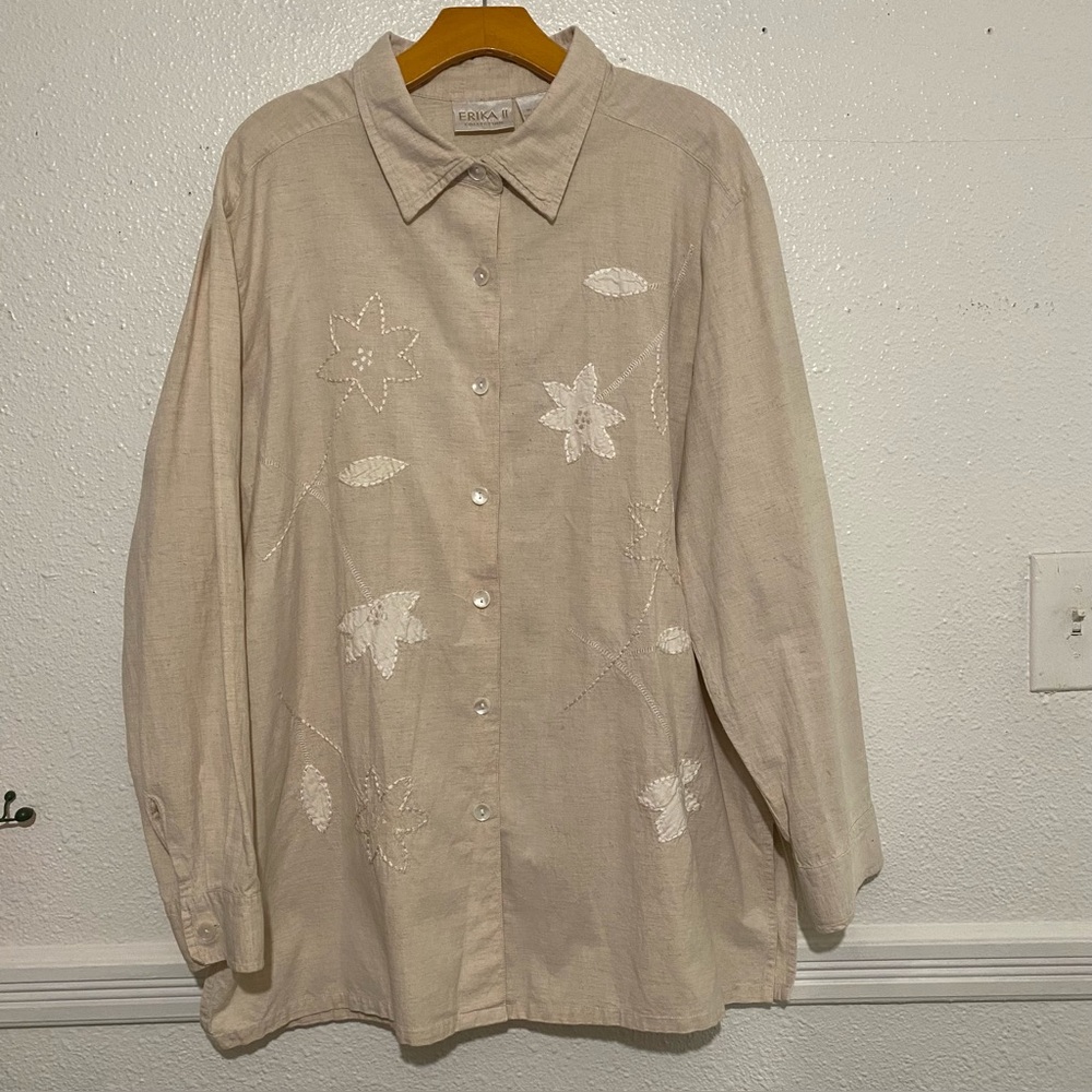 Erika Tan Casual Button Down Shirt with Star Patterns